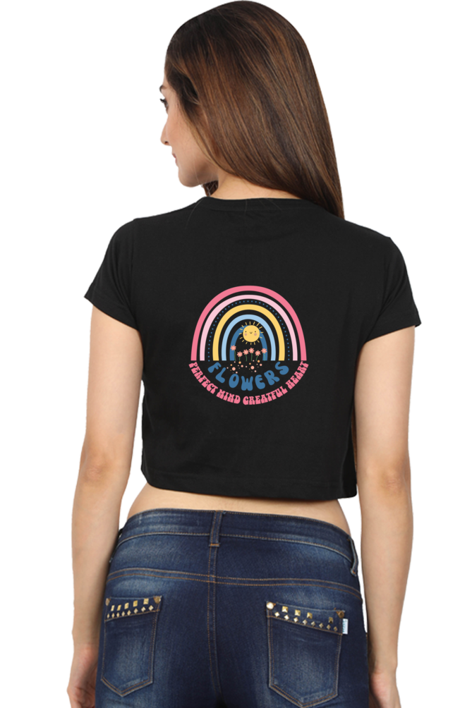 Begonia Official Women's Graphic Printed Round neck Half Sleeve Cotton Crop Top