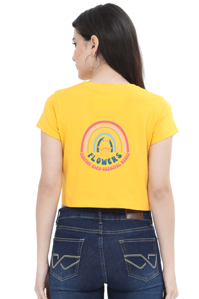 Begonia Official Women's Graphic Printed Round neck Half Sleeve Cotton Crop Top