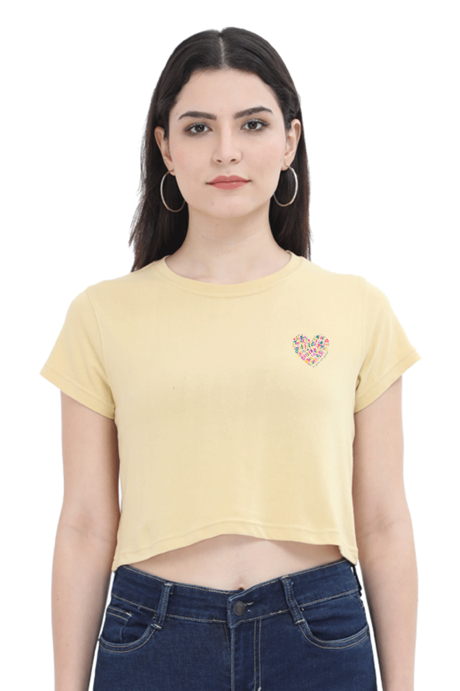 Begonia Official Women's Graphic Printed Round neck Half Sleeve Cotton Crop Top